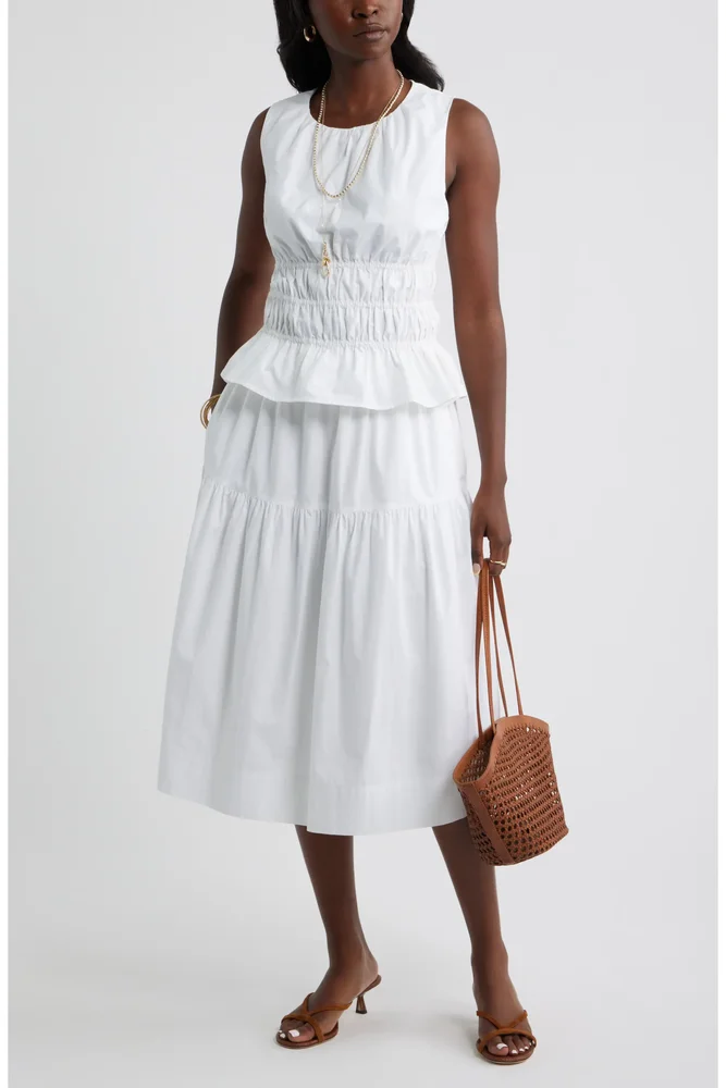 Drop Waist Poplin Midi Skirt