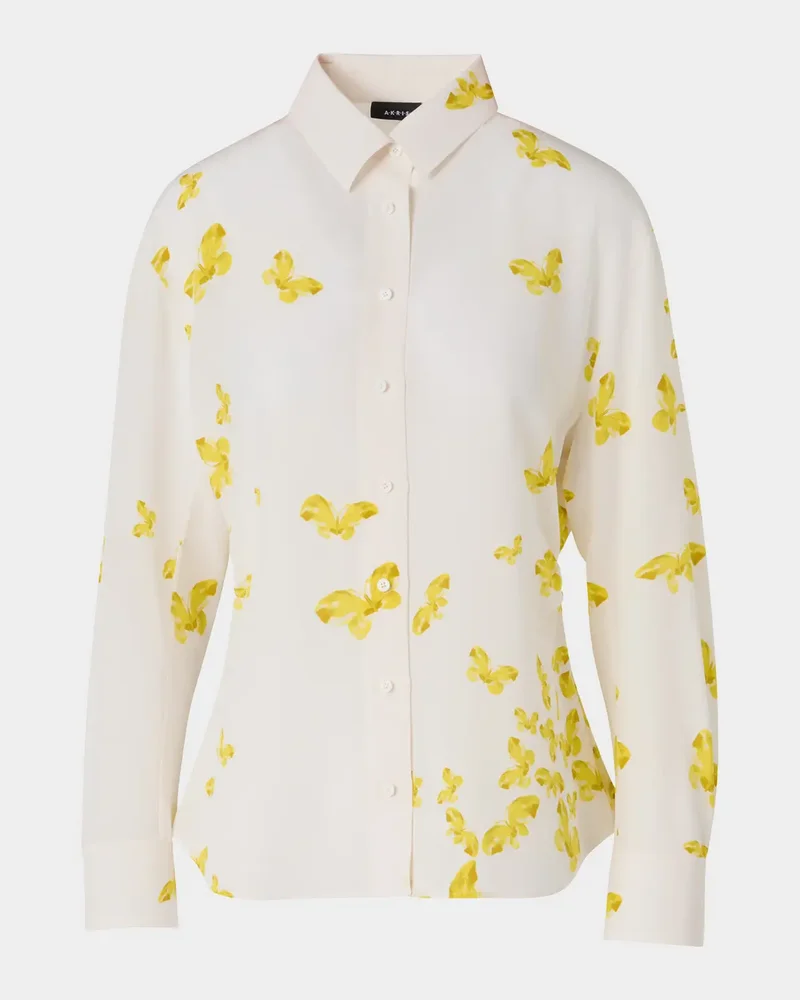 Butterfly-Print Silk Crepe De Chine Button-Down Shirt