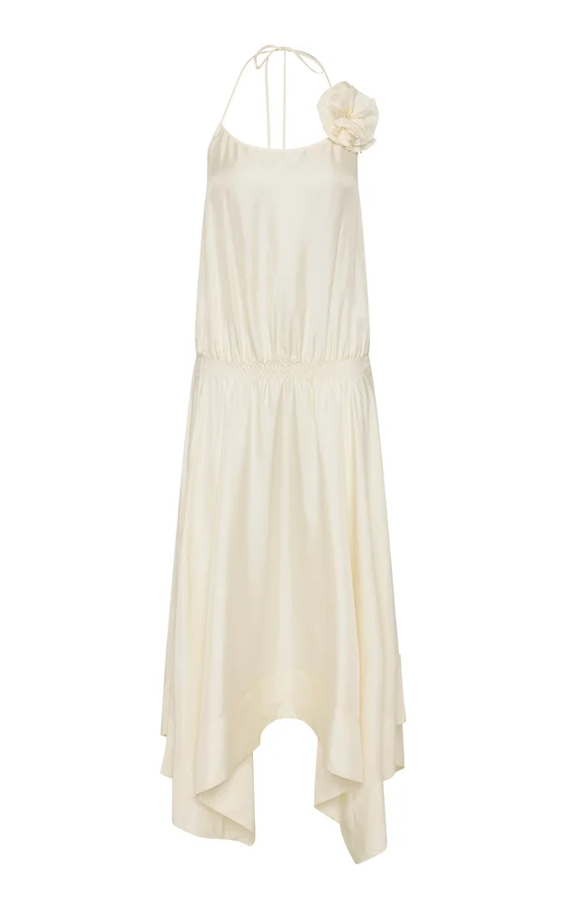 Silk Halter Rosette Maxi Dress