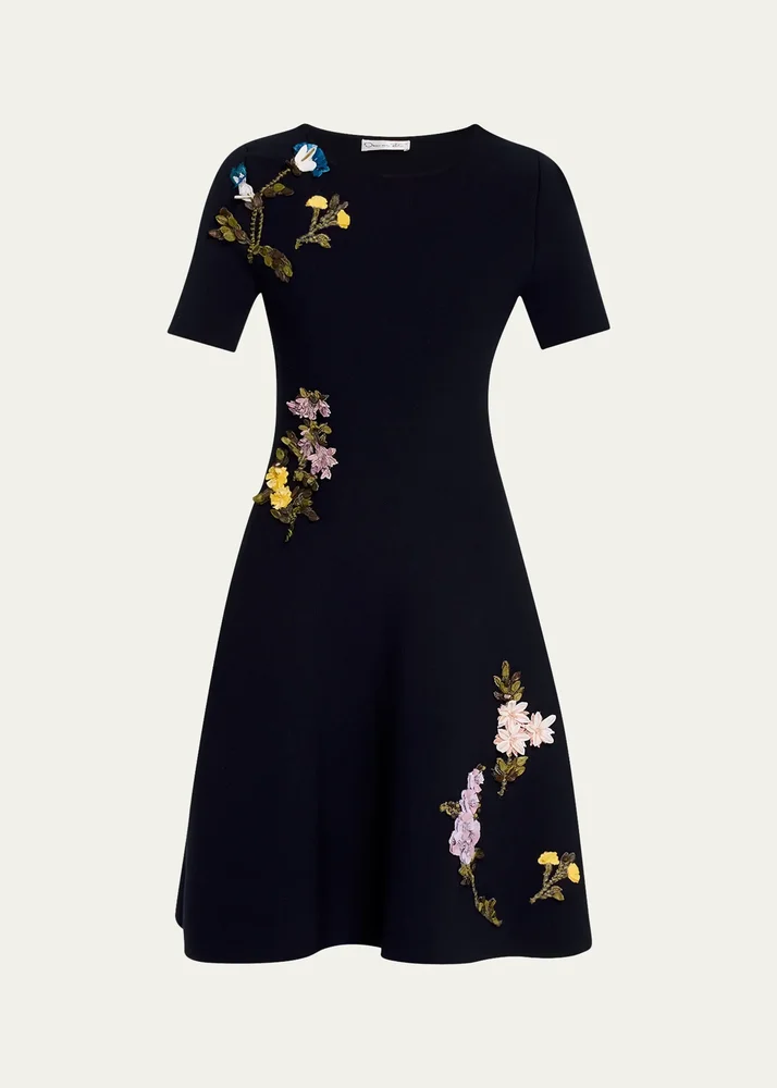Floral Embroidered Short-Sleeve Mini Dress