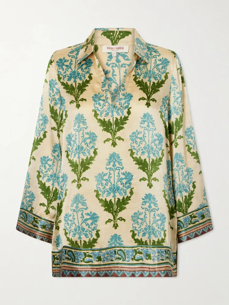 Jila Three floral-print silk-satin shirt