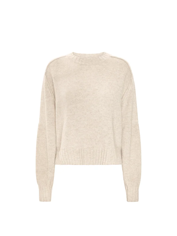 Aaron Cashmere Crewneck in Stone Melange