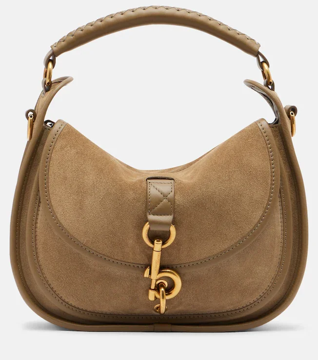 Clip Messenger suede top-handle bag