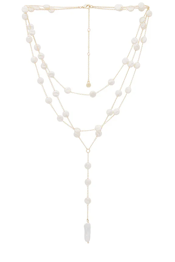Pearl Coin Layered Lariat Necklace