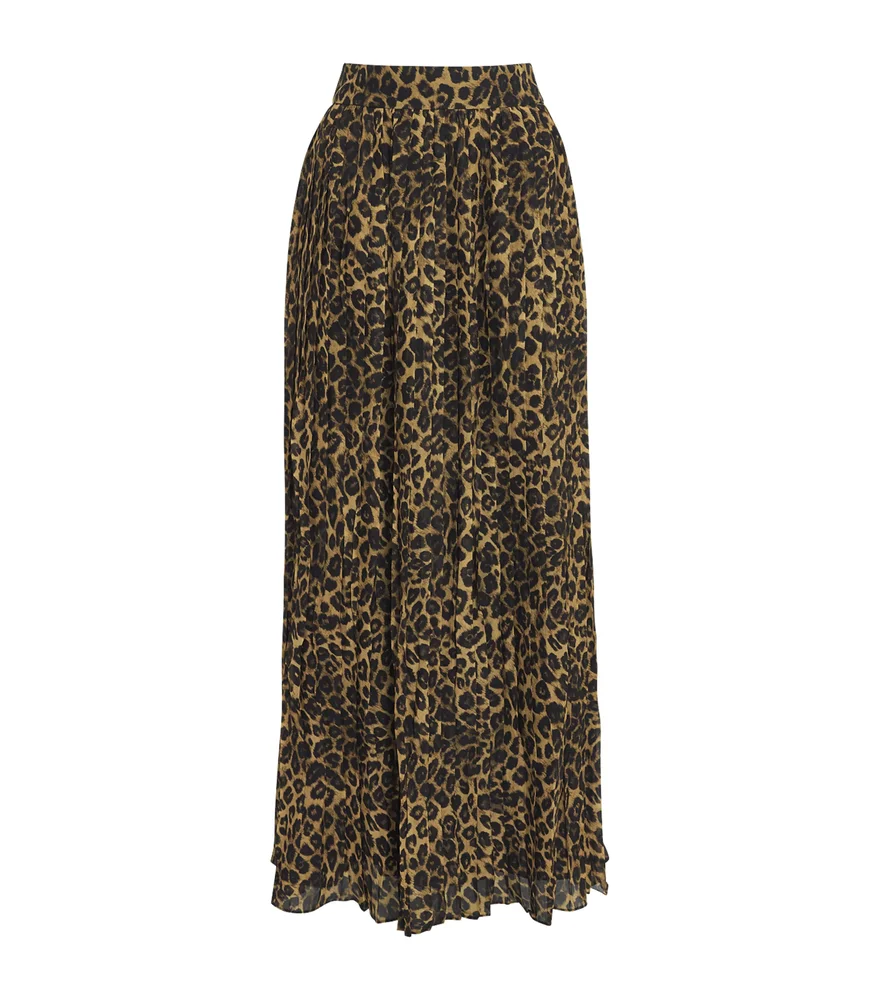 Chiffon Leopard Pleated Dillon Midi Skirt