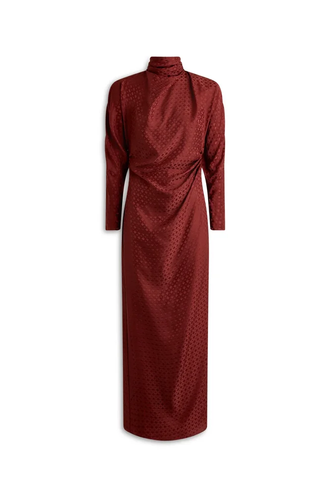 Silk Poppy Jacquard Dress, Dahlia