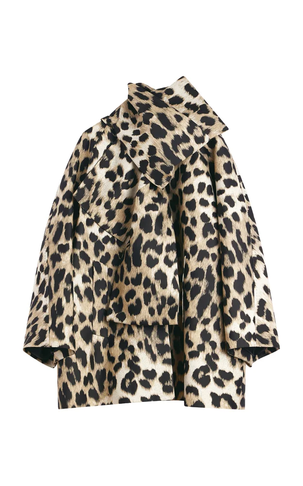 Bow-Scarf Leopard Short Coat
