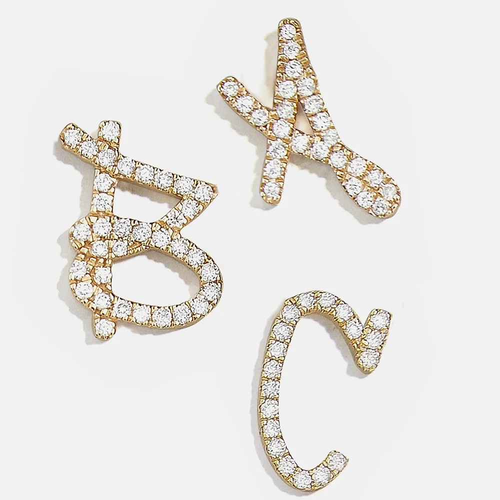 Solid Gold & Diamond Initial Earring - Gold - A