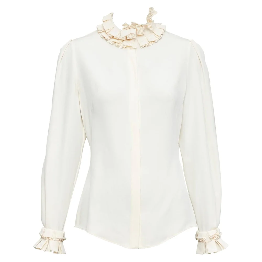 Alexander Mcqueen 100% silk cream Victorian ruffle collar darted blouse IT38 XS