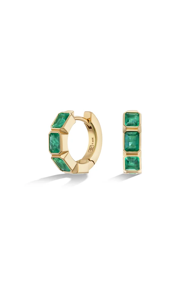 Mini Inside-Out 14K Yellow Gold Emerald Earrings