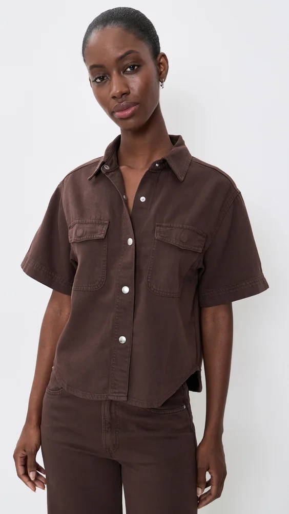 Airy Denim Utility-Pocket Shirt