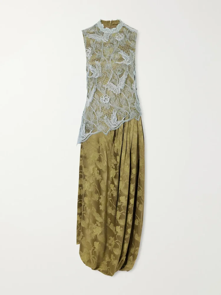 Winfred layered lace-trimmed floral-jacquard maxi dress