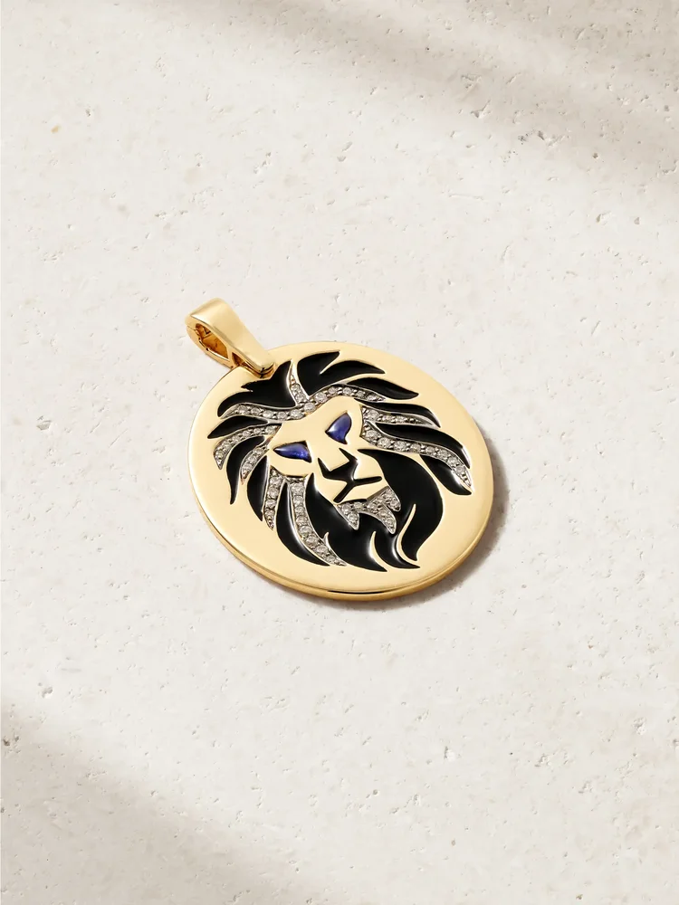 Lion 18-karat gold, diamond, sapphire and enamel pendant