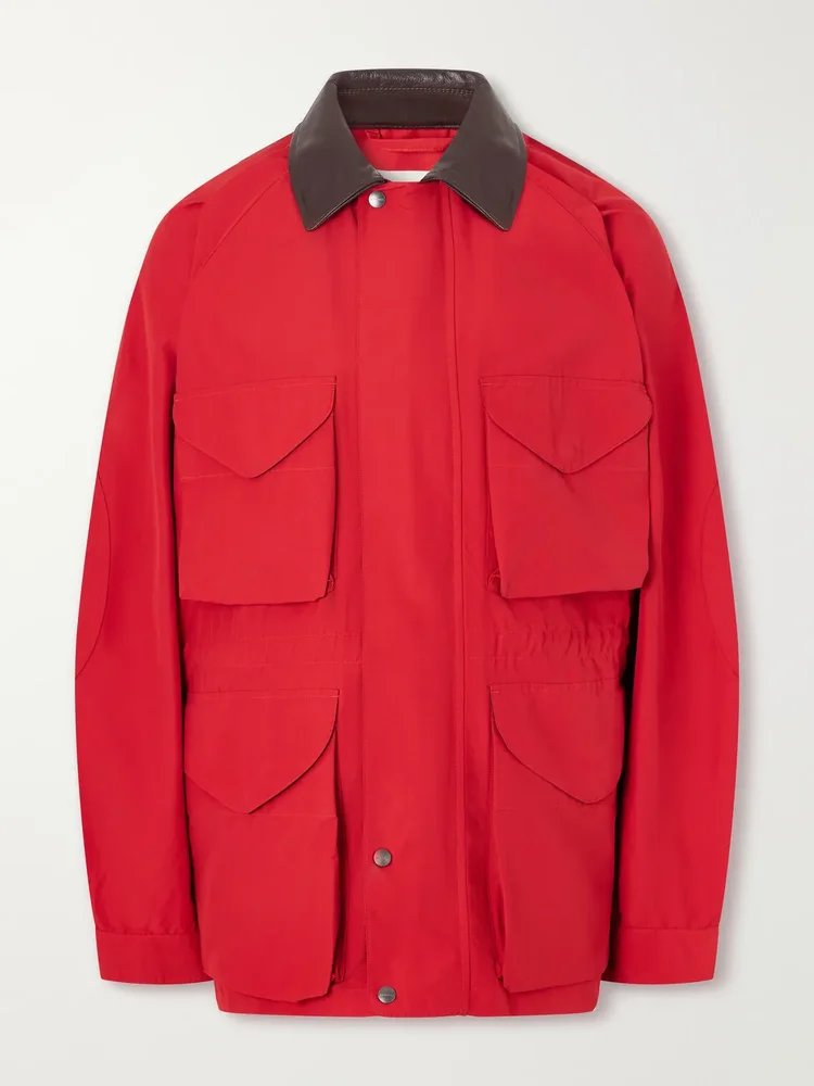 Leather-Trimmed Cotton-Blend Jacket