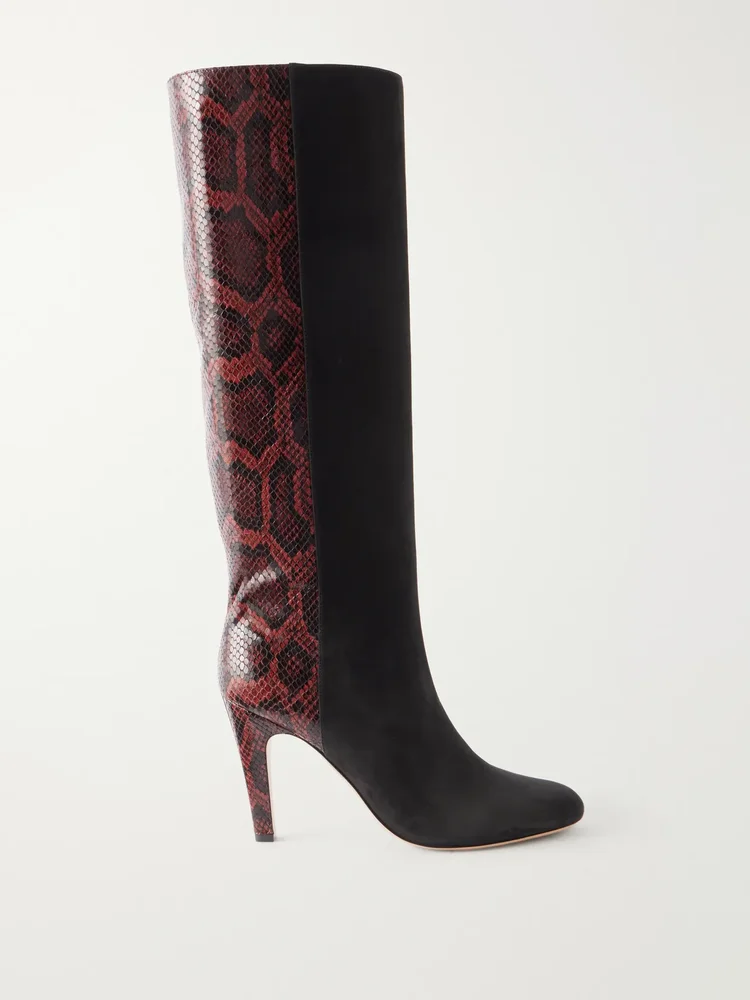 nylu 95 snake effect leather and suede boots
