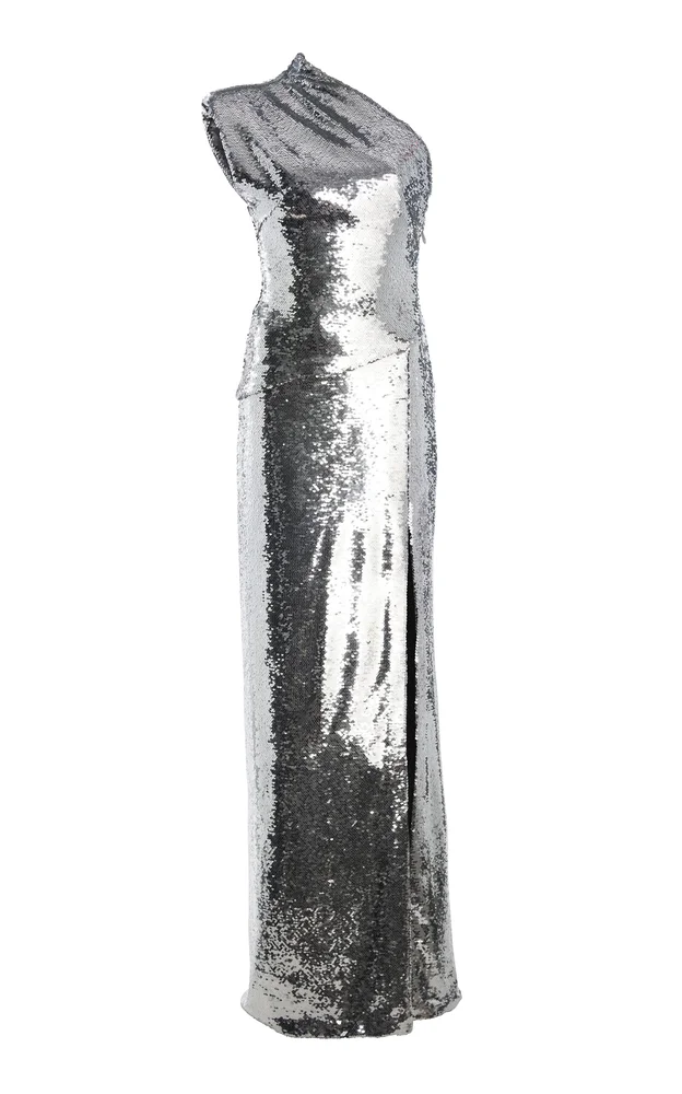 Sequined One-Shoulder Gown