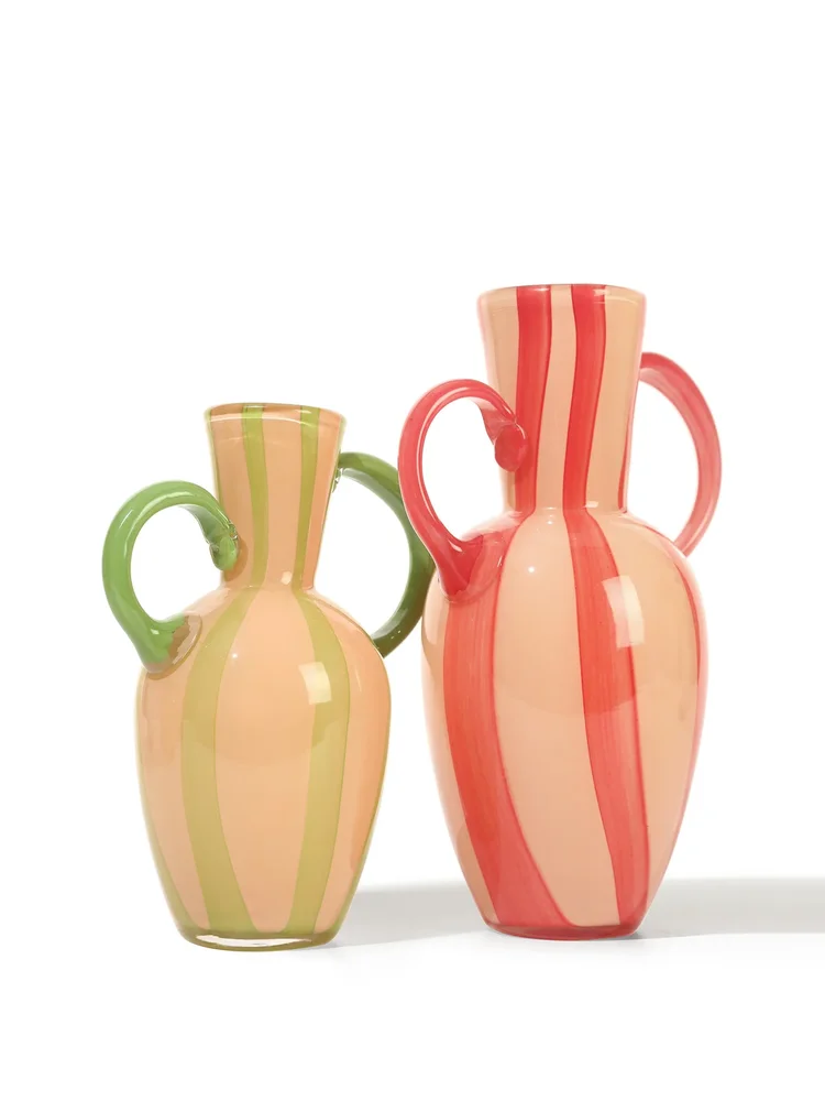 Stripe Handled Vases, Set of 2