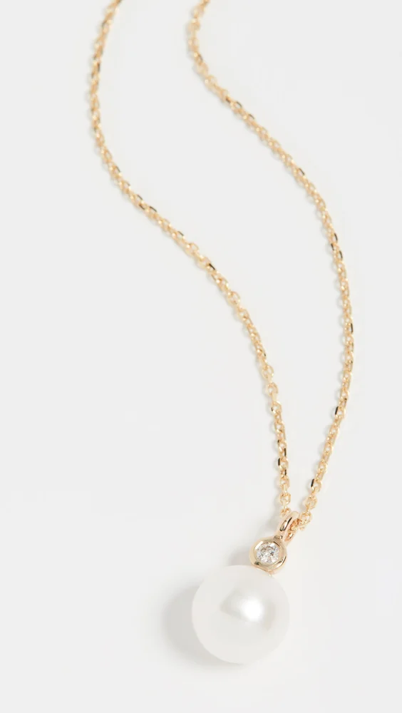 14k Gold Pearl and Diamond Dot Necklace