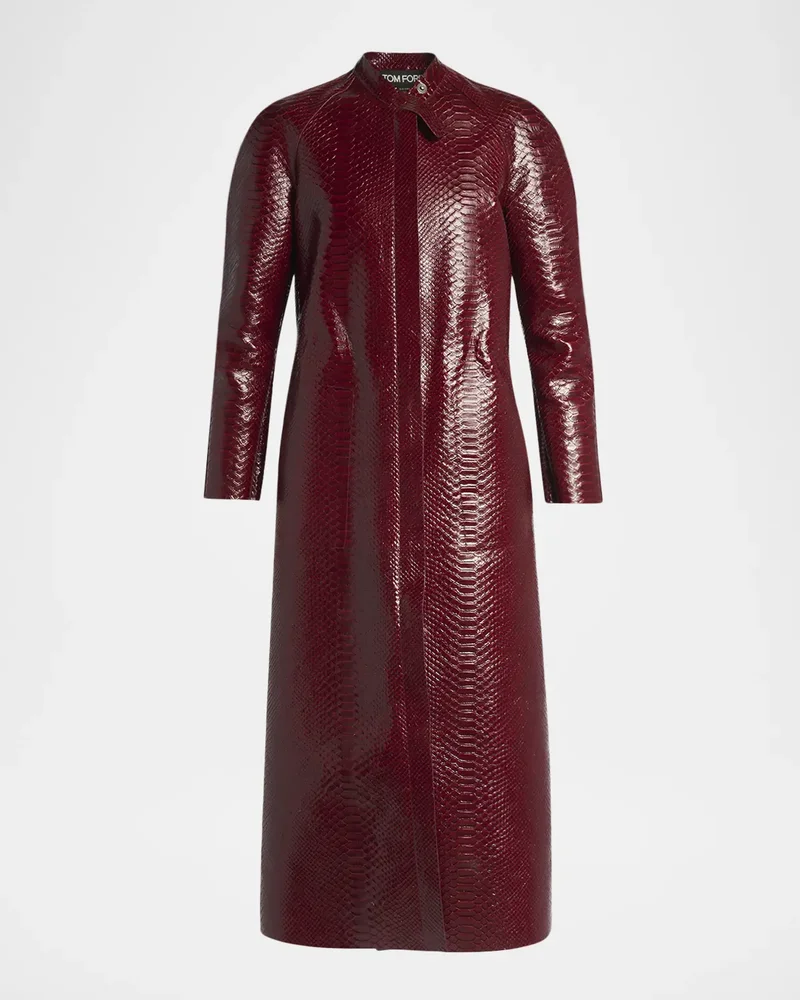 Snake-Embossed Leather Long Coat