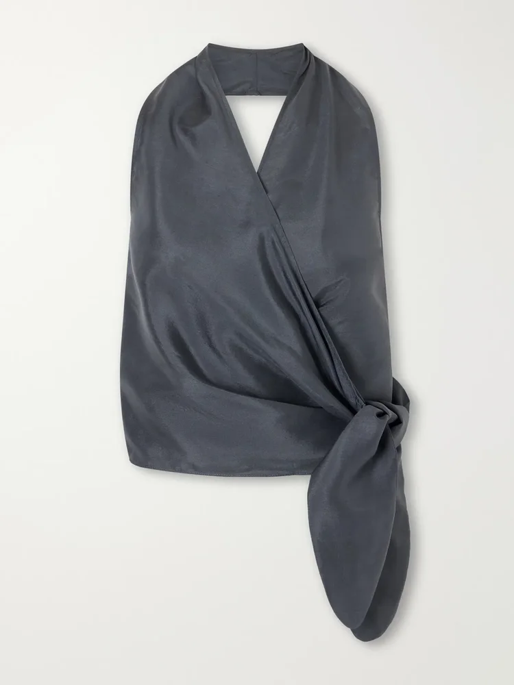 Silk wrap halterneck top