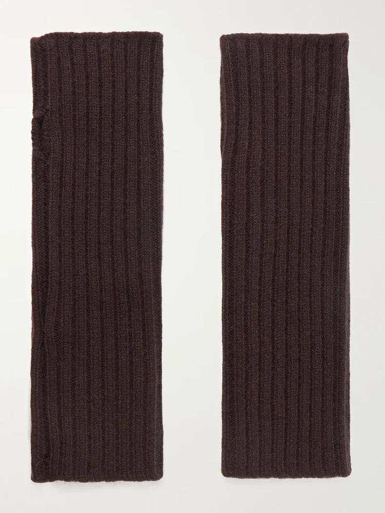 Ribbed cashmere fingerless mittens