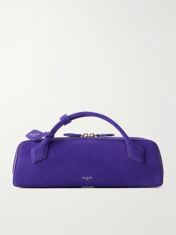 Le Teckel leather-trimmed suede clutch
