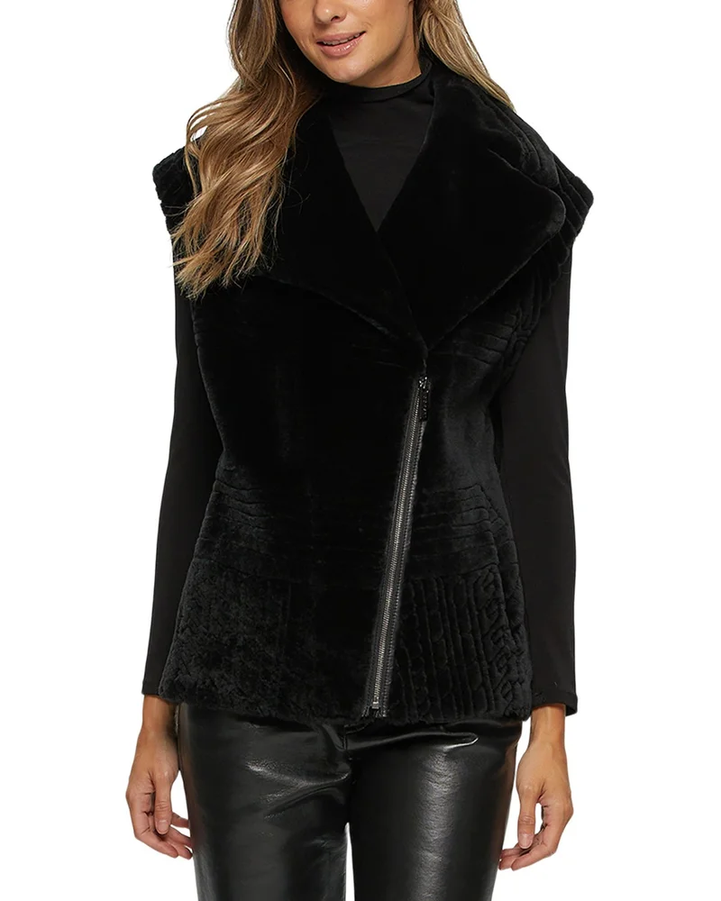 Shearling Lamb Zip Vest with Grooved Pattern