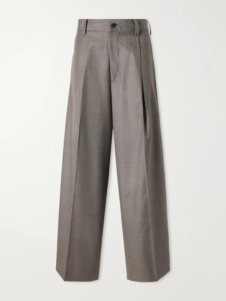 Wool pleated wide-leg pants