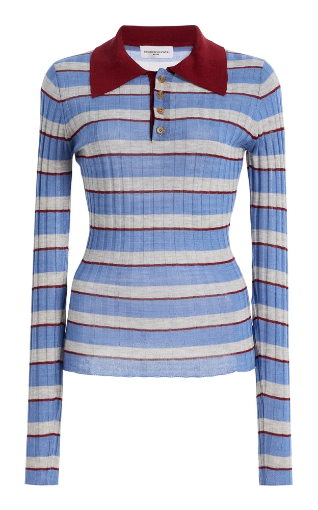 The Joni Striped Silk-Cashmere Polo Top