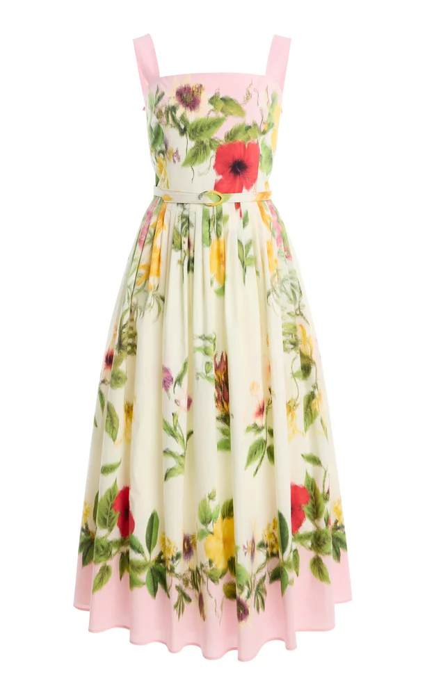 Scarf-Printed Stretch Cotton-Poplin Midi Dress