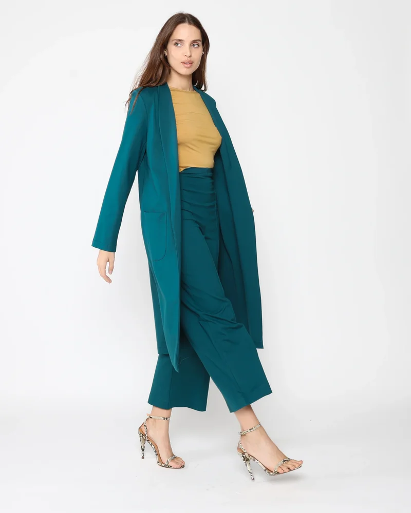 Teal Ponte Knit Smoking Jacket