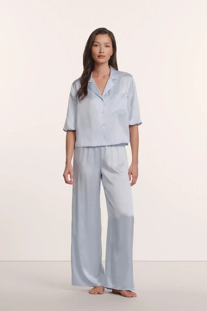 Inez Washable Silk Relaxed Wide Leg Pant PJ Set