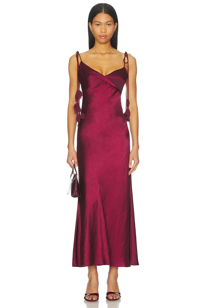 Satin Flower Midi Dress