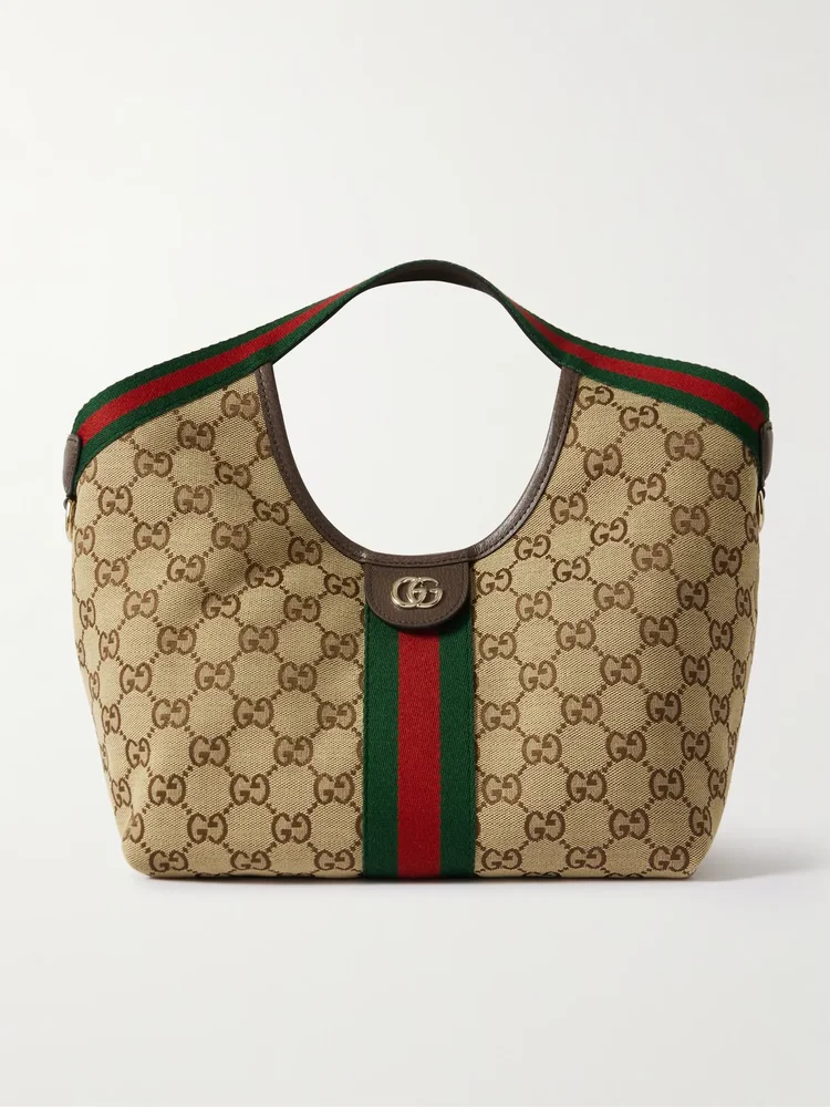 Giglio small leather-trimmed canvas-jacquard tote