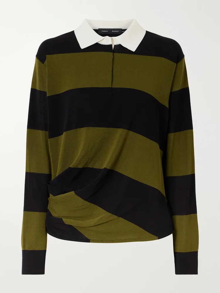 corinna striped cotton knit polo shirt