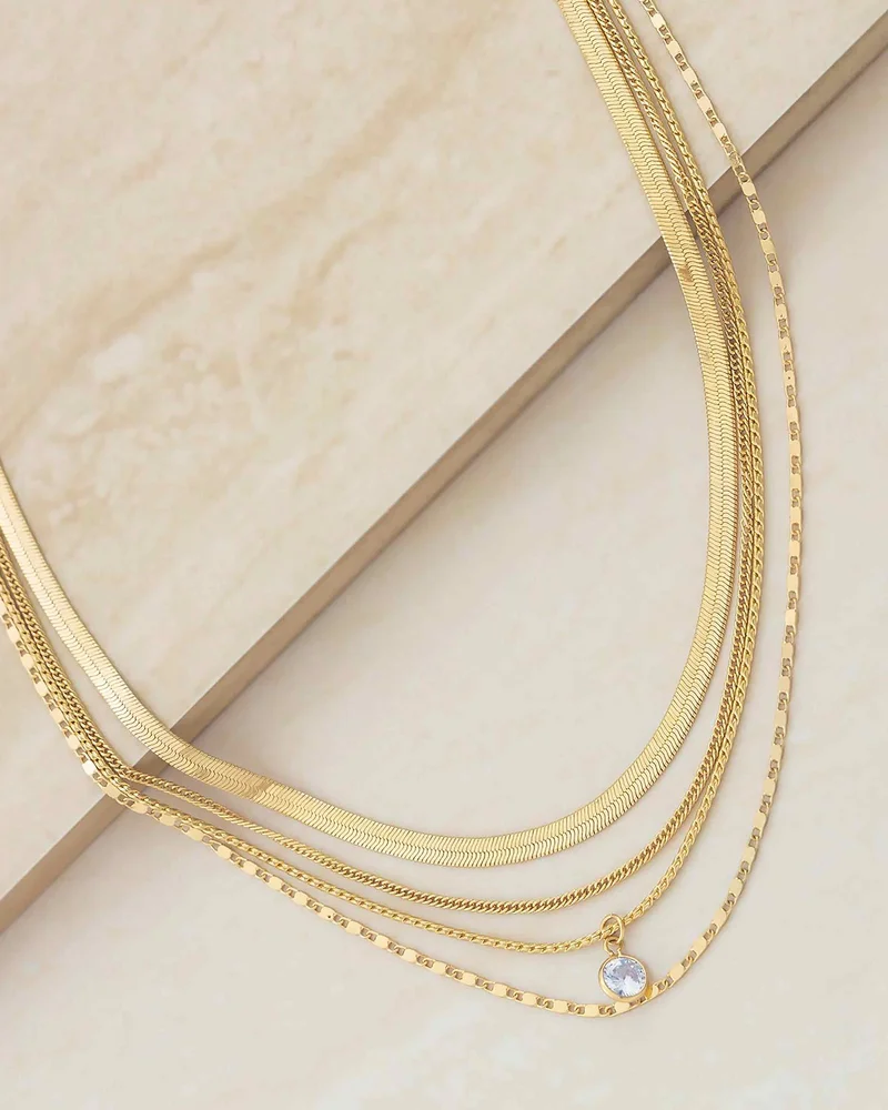 All the Chains 18K Gold Plated Layered Necklace, 13-15"