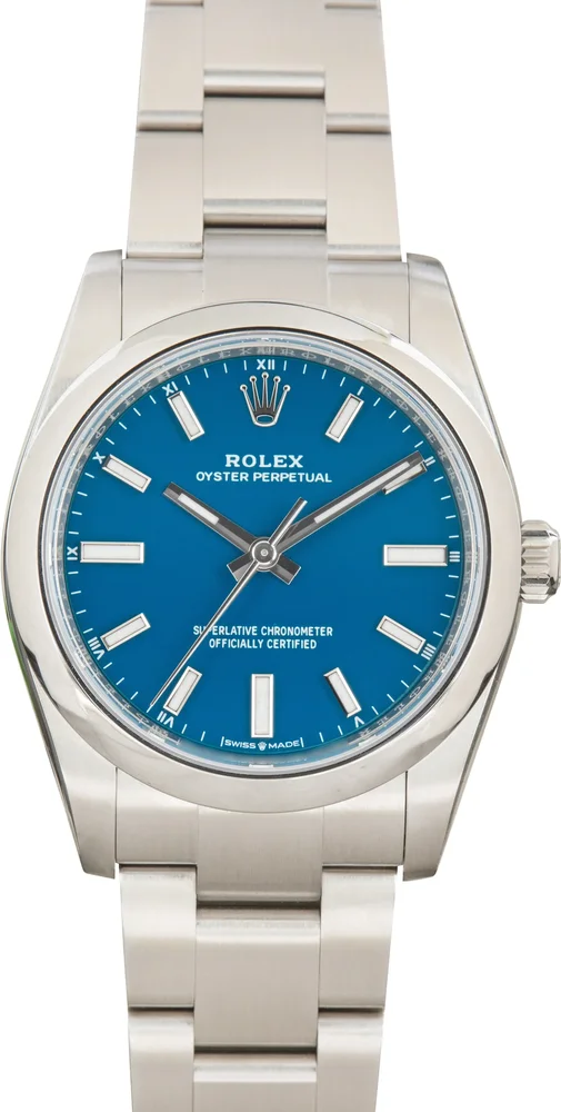 Pre-Owned Rolex Oyster Perpetual 34 124200 Blue Dial Stainless Steel