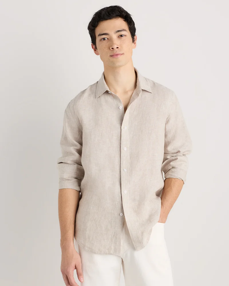100% European Linen Long Sleeve Shirt in White