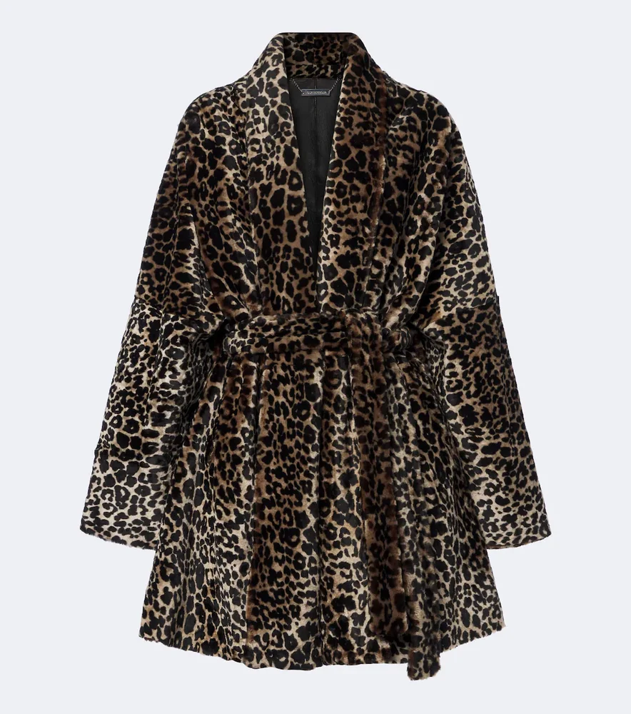 Raquel leopard-print shearling wrap coat