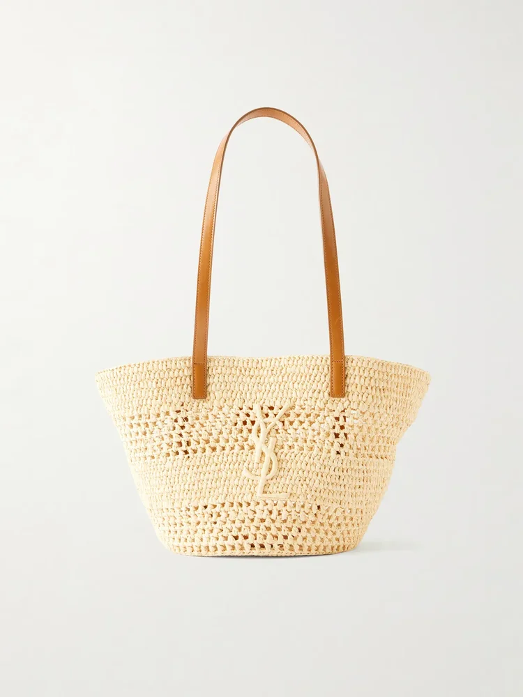 Panier small leather-trimmed raffia tote