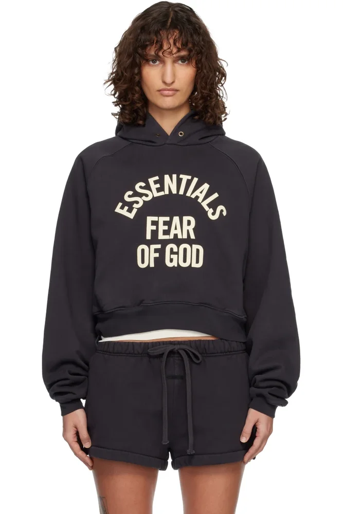 Black Campus 90's Cropped Raglan Hoodie