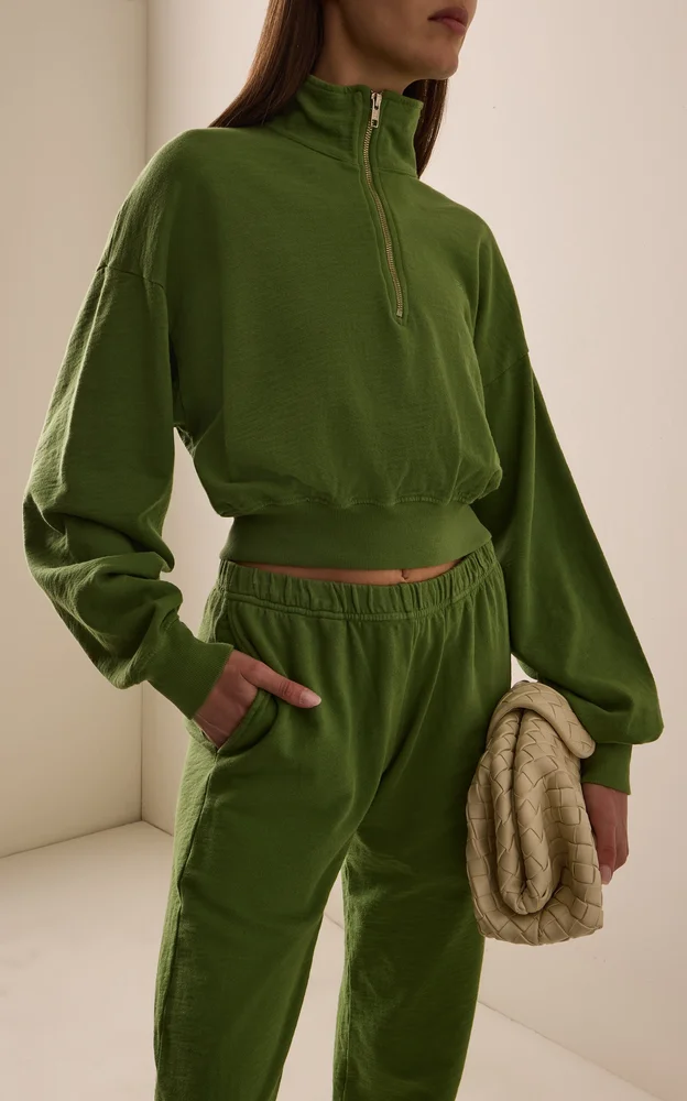 Cotton Cropped Half-Zip Sweatshirt