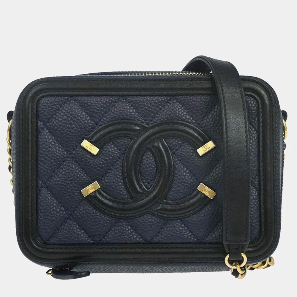Small CC Filigree Navy Black Quilted Leather Vanity Shoulder Bag