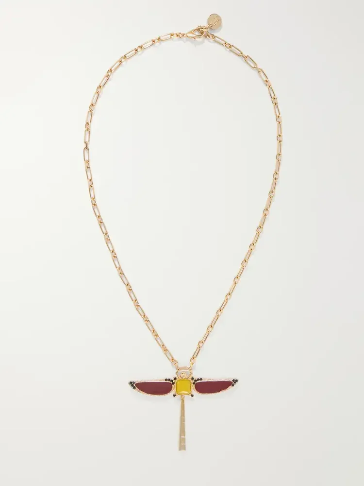 Dragonfly gold-plated agate necklace