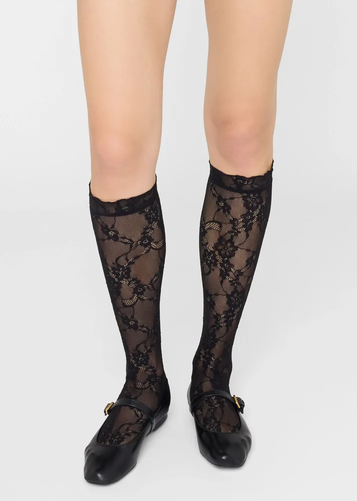 Floral Lace Knee High Socks