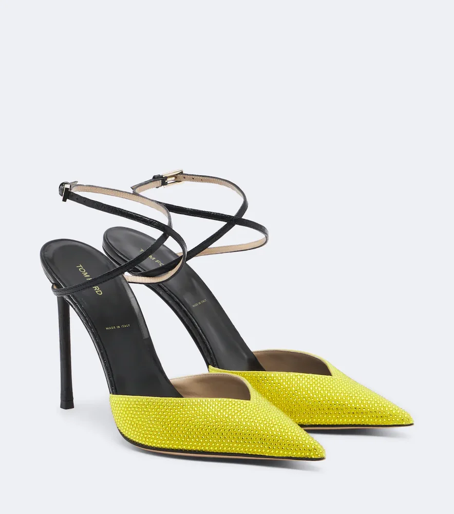 Selen embellished leather slingback pumps