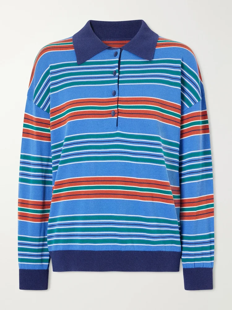 Striped jersey polo shirt