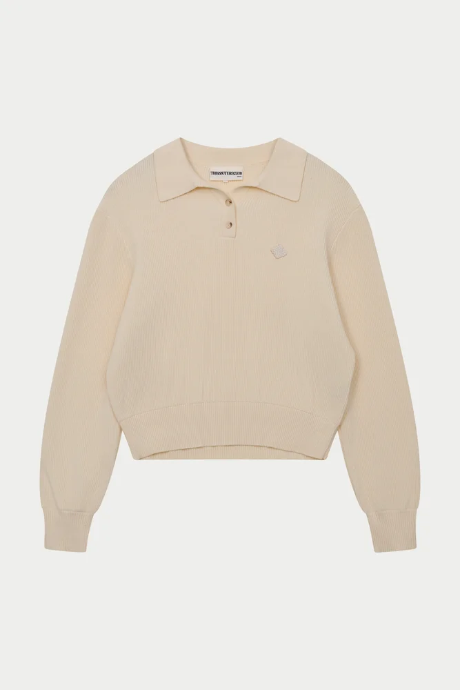 KNITTED BUTTON THROUGH POLO - BUTTERMILK