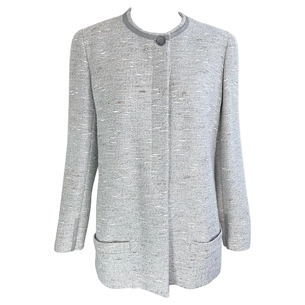 Chanel Fall 1999 Runway Sz 46 Large Lagerfeld Silver Tweed Vintage Blazer Jacket