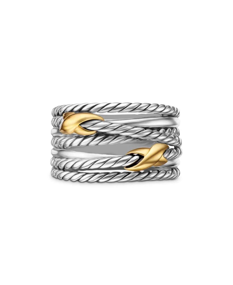 Double X Crossover Ring in Sterling Silver with 18K Yellow Gold, 13mm
